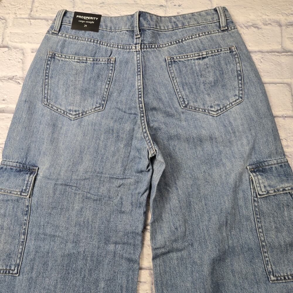 NWT Prosperity Cargo Jean Blue Utility High Rise Wide Straight Seam Detail sz 29 - Picture 10 of 16